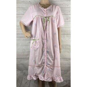 True Vintage Nucci Intimates Nightgown Medium Pink Embroidered Floral Lace Trim